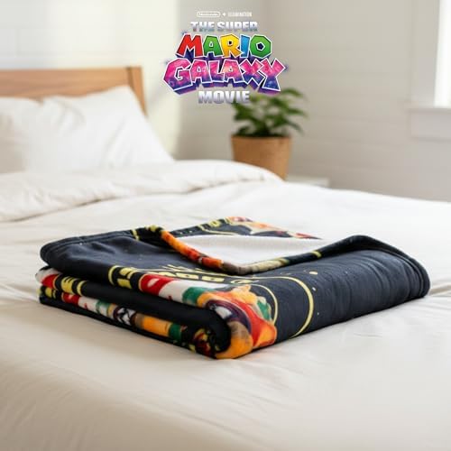 Franco The Super Mario Galaxy Movie Kids Throw Blanket, Boswer & Jr., 46 in x 60 in, Soft Cozy Decorative Blanket for Couch, Bed, or Gaming Room (Officially Licensed Product)