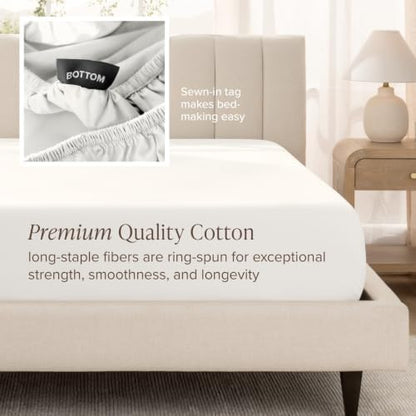 Bare Home 100% Organic Cotton Sateen Sheet Set (Twin XL, Antique White)
