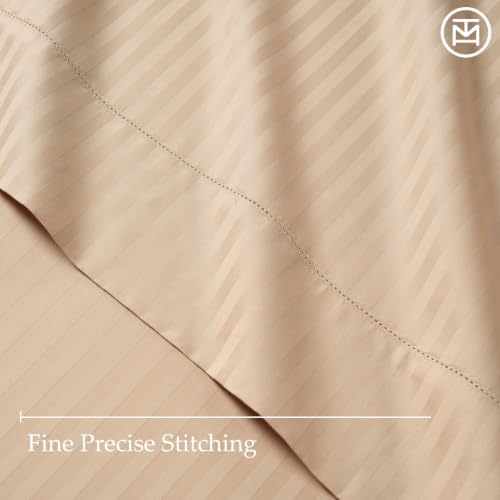 Threadmill 600TC Cotton King Sheet Set, Sateen, Damask Stripe, Beige