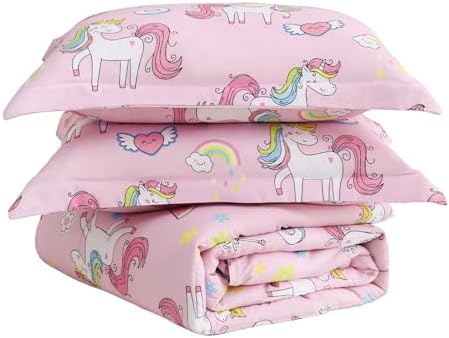 Yibeizi Pink Unicorn Bed Comforter Set for Girls Twin Size Bedding