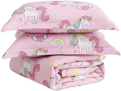 Yibeizi Pink Unicorn Bed Comforter Set for Girls Twin Size Bedding