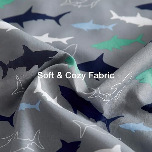 Twin Comforter Set for Boys - 5 Pieces Shark Twin Bedding Sets for Kids