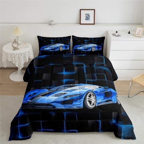 Feelyou Kids Blue Race Car Comforter Set Queen Size Speed Sports Car