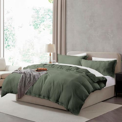 Hearth & Harbor Prewashed King Duvet Cover Set, Olive Green