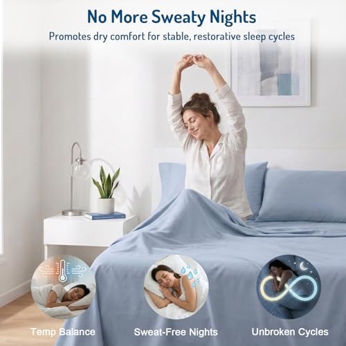 Coolmax® Cooling Sheets for Hot Sleepers, Twin Size, Light Blue