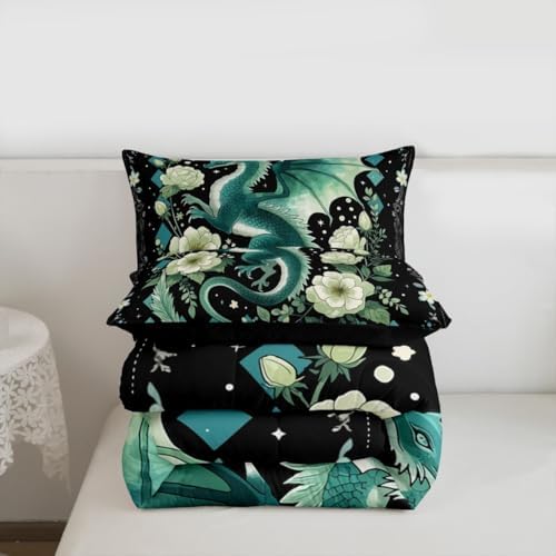 Feelyou Dragon Bedding Set Soft for Boys Girls, Magical Beast Comforter Set Queen Size Jungle Dragon Duvet Quilt Microfiber Wild Animal Bedroom Decor Fantasy Animal 3 Pcs with 2 Pillow Cases