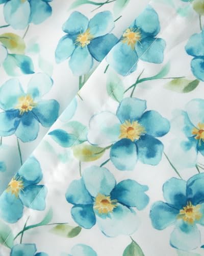 Duvet Cover King Size - Soft Floral Duvet Cover - 3 Piece - Blue Peony
