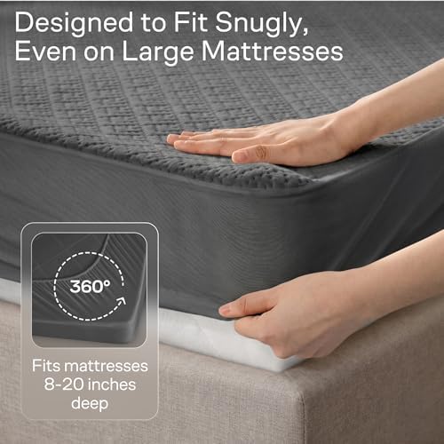 100% Waterproof Queen Mattress Protector - 360 Pad Protection Against Spills, Stains & Accidents for Parents & Pet Owners - Noiseless & Cooling Viscose Made from Bamboo (Grey)