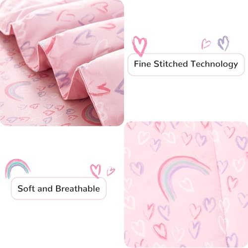 Viviland Kids Twin Bedding Sets, Girls Comforter, Pink Rainbow