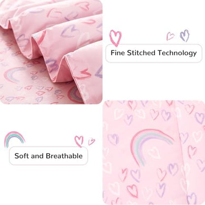 Viviland Kids Twin Bedding Sets, Girls Comforter, Pink Rainbow
