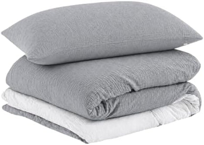 EMME Muslin Cotton Duvet Cover Set Linen Like Light Grey&White King