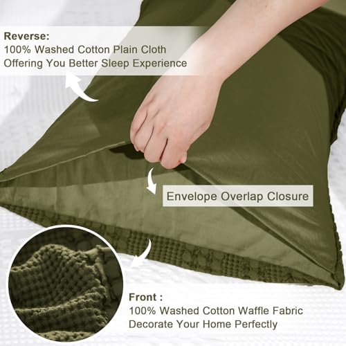 PHF 100% Cotton Waffle Pillow Shams Standard Size, 2 Pack 20" x 26" Soft Skin-Friendly Pillowcases, No Filling, Aesthetic Woven and Breathable Waffle Weave Pillow Case Covers for Bed, Capulet Olive