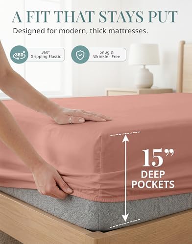 450TC 100% Cotton Sheets Full Size - Silky Smooth Sateen Weave, Rose Dawn