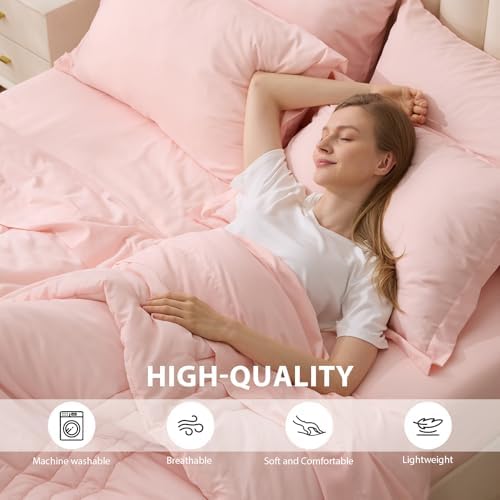 King Size Comforter Set Pink, 7 Pieces Bed in a Bag Bedding Set