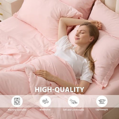 King Size Comforter Set Pink, 7 Pieces Bed in a Bag Bedding Set