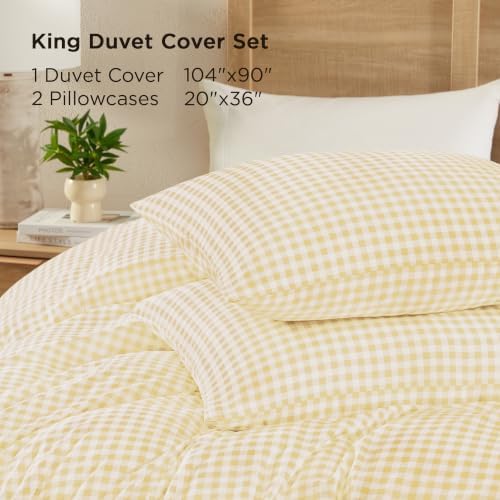 Andency Gingham Duvet Cover King Size, Yellow Checkered Plaid Bedding Set, 3 Pieces Soft Prewashed Microfiber Comforter Cover with Zipper Closure & Corner Ties