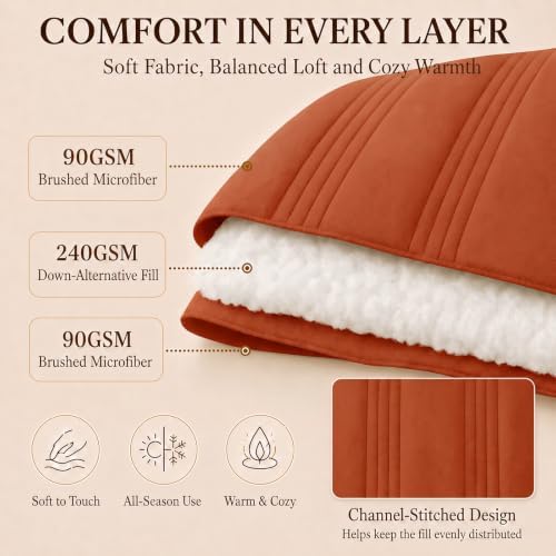 CozyLux Queen Comforter Set Burnt Orange - 7 Pieces Bed in a Bag