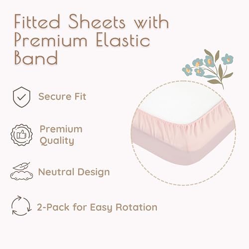Fitted Crib Sheets for Girls, 2 Pieces 52"x28" 100% Cotton Crib Mattress Sheet, Absorbent Baby and Toddler Bed Sheets, Mattress Cover Oeko-TEX Cribs Sheet Set, Pink Floral Girl Nursery Gift Set