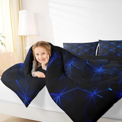 jejeloiu Geometric Comforter Set Full Size Abstract Art Bedding Set for Kids Boys Girls Luxury Duvet Quilt Bedroom Decor Microfiber 3 Pcs with 2 Pillow Cases