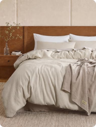 Bedsure PureWoven Cotton Waffle Weave Duvet Cover, Beige, Duvet Cover Only