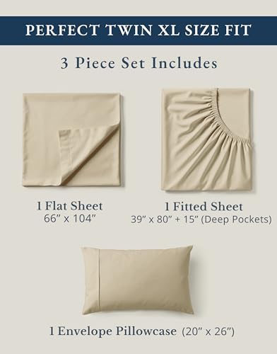 LANE LINEN Twin XL Sheet Set 100% Organic Cotton 3pc Percale Soft - Linen