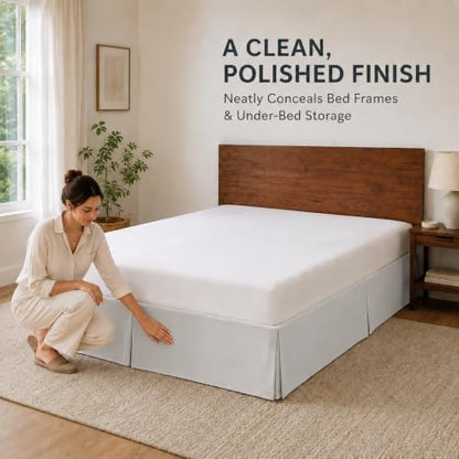 Cathay Home Double Brushed Microfiber Pleated Easy Fit Bed Skirt, Ultra Soft, Fade and Wrinkle Resistant - Light Grey, King