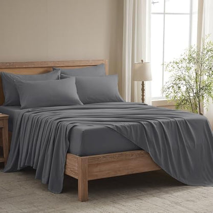 Full Size Bed Sheets - 6 Piece Soft Microfiber and Wrinkle Free Sheets - Easy Care, Extra Soft, Cooling Sheets - 1 Deep Pocket Fitted Sheet 1 Flat Sheet and 4 Pillowcases (Full Dark Grey)