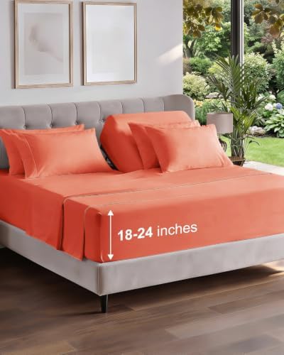 Extra Deep Flex Top Split Head King Sheet Set - 6pc Cooling Sheets - Coral