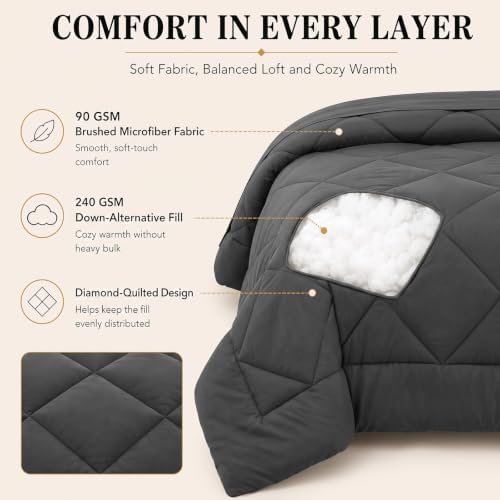 CozyLux Twin XL Comforter Set 68"x88" Dark Grey - 5 Piece Bed in a Bag