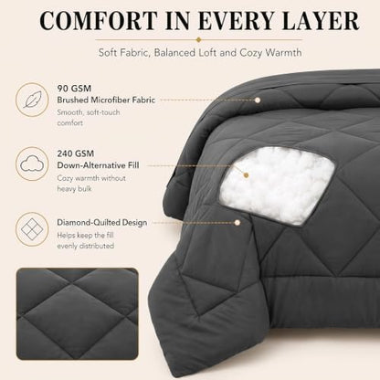 CozyLux Twin XL Comforter Set 68"x88" Dark Grey - 5 Piece Bed in a Bag