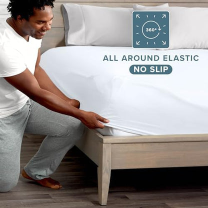 Bare Home Twin XL Fitted Sheet - 1800 Ultra-Soft (Twin XL, White)