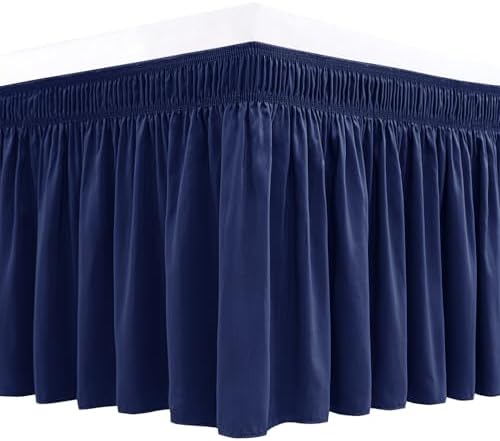 Wrap Around Bed Skirt Full Size Beds 19 Inch Drop-Elastic Dust Ruffle Navy