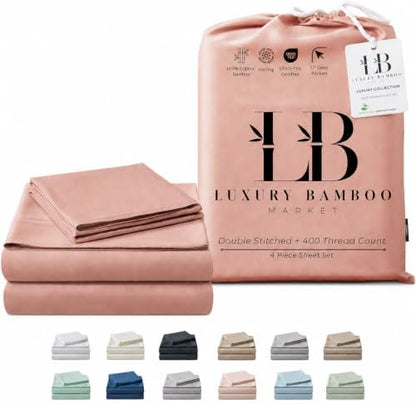 |Twin XL Size Sheet Set | Organically Grown | Ultra Soft & Cooling |100% Viscose | 17" Deep Pocket [Rose Quartz]