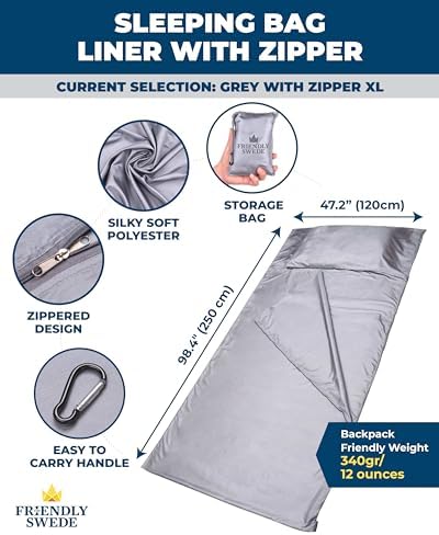 The Friendly Swede Sleeping Bag Liner, Adult Sleep Sack for Hotels, 3 Sizes