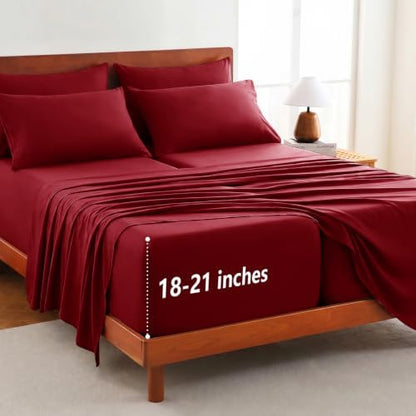 CozyLux Split King Sheets 7-Piece, 21-Inch Deep Pocket, Soft Brushed Feel