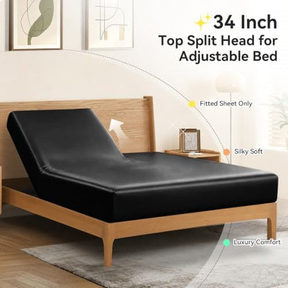 RUDONG M Split Top King Fitted Sheet Only for Adjustable Beds, Black