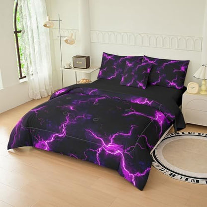 6pcs Lightning Comforter Set for Boys,Twin Size Bedding Sets for Teen,Kids Comforter Set with 1 Quilt+1 Flat Sheet+1 Fitted Sheet+2 Pillowcases+1 Cushion Cover(Lightning-A Twin)