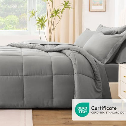 Love's cabin Plaid Full Comforter Set, Grey