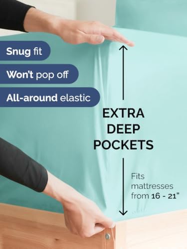 Extra Deep Pocket Split King Sheet Set - Breathable & Cooling - Spa Blue