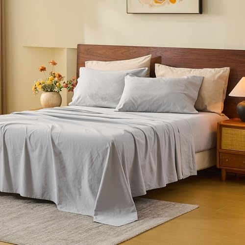 MEISHANG 100% French Linen Sheets California King,6 Pcs,18-24" Deep Pocket