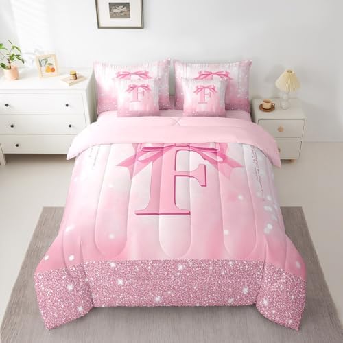 Feelyou Kids Pink Bowknot Comforter Set with Sheets Full Size