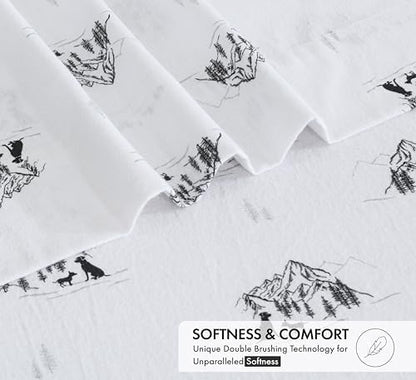 RUVANTI Flannel Sheets Set, Soul Dog White,