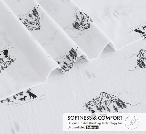 RUVANTI Flannel Sheets Set Queen Size, Soul Dog White