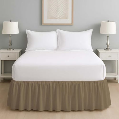Mattress-Homes Ruffled Bed Skirt Split Corners with Platform, Tailored Fit Wrinkle Free Ultra-Soft Microfiber Dust Ruffle, Full 21" Drop, Taupe