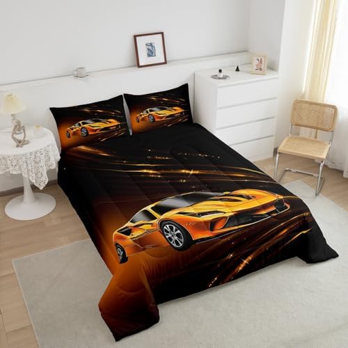 Feelyou Yellow Race Car Bedding Set Twin Size for Kids Teens