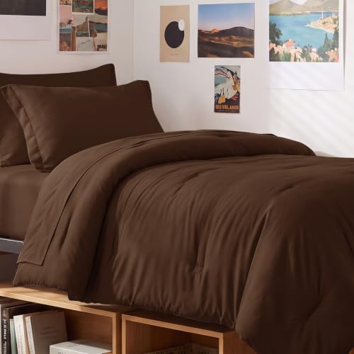 CozyLux Twin XL Comforter Brown, 5 Pieces Bed in a Bag