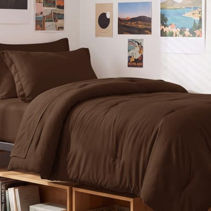 CozyLux Twin XL Comforter Brown, 5 Pieces Bed in a Bag