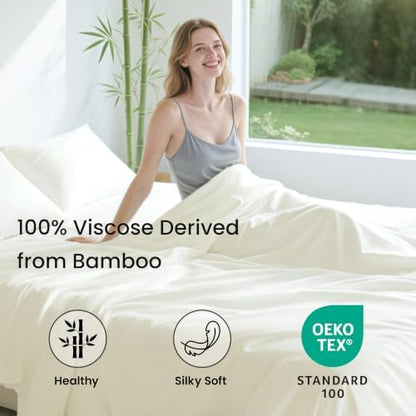 Love's cabin 3 Piece Twin XL Sheet Set, 100% Rayon Derived from Bamboo, Cooling & Breathable, Soft Silky Deep Pocket up to 16", Hotel Luxury Bedding for Hot Sleepers, Ivory