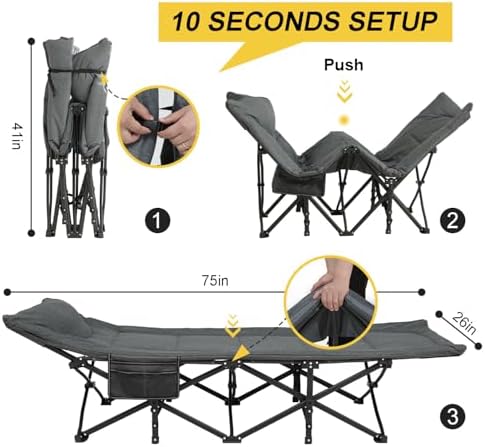 ATORPOK Folding Camping Cot for Adults with Cushion and Pillow