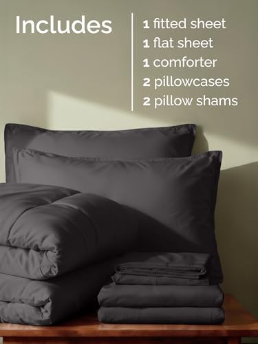 Queen Comforter Set - 7 Piece Bed in a Bag Queen Size Bed Set - Dark Grey
